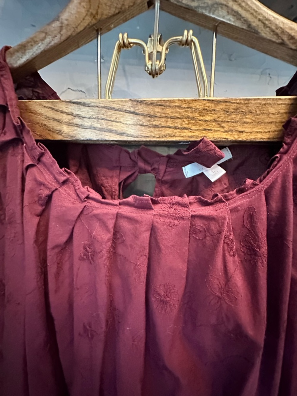 Lauren Conrad Maroon Berry Cap Sleeve Tie Back Dress Size L Flowy Fit & Flare Mi - Picture 4 of 13